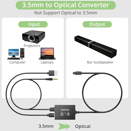 3.5 mm to Optical Audio Cable Analog to Digital Audio Converter with Built-in AUX and Optical Cables, 48KHz PCM, Compact Plug-and-Play Adapter for Laptop, Projector, Computer to Soundbar - color: 3.5mm to Optical Cable