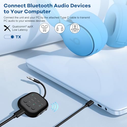 Bluetooth Transmitter Receiver,Bluetooth Audio Adapter for Airplane,WirelessTransmitter for TV,Gym, Aptx HD, Aptx Low Latency Audio for 2 AirPods/Headphones - color: Black