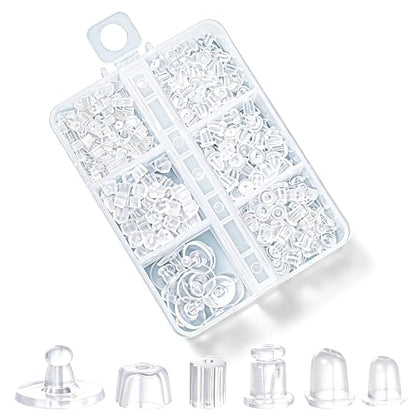 Nkwuire 6 Styles 600Pcs Silicone Earring Backs, Clear Soft Plastic Rubber Earring Backings Clutch Stoppers Replacement Kit for Studs Hoops Fish Hook Earrings - color: 6 styles-A
