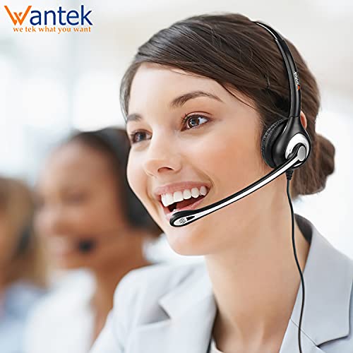 Wantek Phone Headset with Microphone Noise Cancelling, RJ9 Office Telephone Headsets Compatible with Yealink T20P T21P T26P T23G T46G T48G T42S T46S Avaya 1608 9608 9611 Grandstream Panasonic Snom - color: Grey
