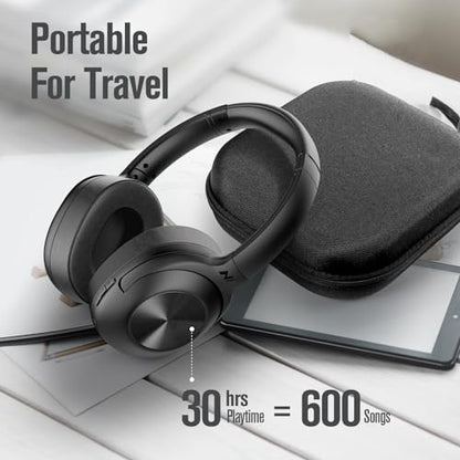 FM Radio Over Ear Headphones, Micro SD Card 30 Hrs Playtime Wireless and Wired Headphones with Deep Bass, Foldable Lightweight Headset with Built-in Microphone for Travel, Home Office