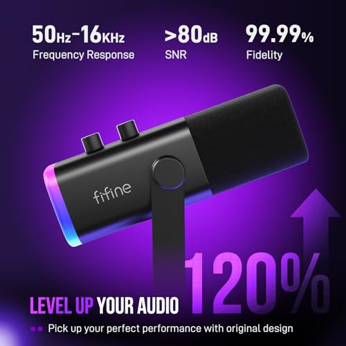 FIFINE Gaming Equipment Bundle with Audio Mixer, XLR/USB Microphone, XLR Cable Set for Streaming, Podcast, RGB PC Mixer with Individual Control, Volume Fader, Computer Dynamic Vocal Mic for Recording