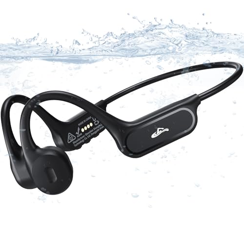 SAMVEK Swimming Headphones, IP68 Waterproof Bone Conduction Headphones for Swimming, Bluetooth 6.1 Swimming Headphone Underwater with MP3 Mode 32GB Memory for Running, Surfing, Cycling, Fitness