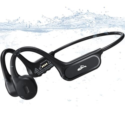 SAMVEK Swimming Headphones, IP68 Waterproof Bone Conduction Headphones for Swimming, Bluetooth 6.1 Swimming Headphone Underwater with MP3 Mode 32GB Memory for Running, Surfing, Cycling, Fitness