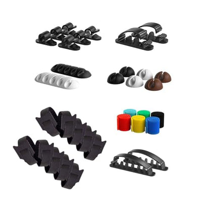 34pcs Cord Management Organizer Kit, Reusable Cable Ties Wire Organizer Set with Self-Adhesive Cable Clips for Desk Computer TV Home Office