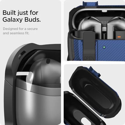 Galaxy Buds 3 Pro/3/3 FE Case Cover with Secure Lock Clip, Shockproof Samsung Galaxy Buds3/3 Pro 2024/3 FE 2025 Protective Hard Cover Shell with Carabiner&Cleaner kit for Men Women, CF Black/Blue - color: AA-Black/Blue