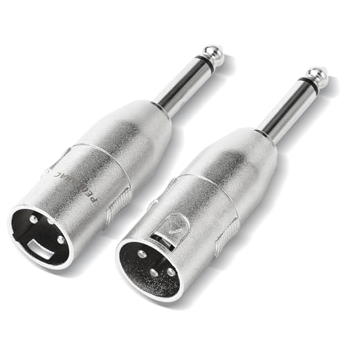 2-Pcs XLR Male to 1/4" 6.35mm TS Male Adapter Silver | Diecast Zinc Alloy Shell, Low Noise, Pro-Grade Sound, Tight Fit, Conversion Adapters For Mic, PA, DJ, Instrument, Studio Gear - size: 2 pcs M-M, style: 1/4" to XLR Adapter