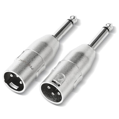 2-Pcs XLR Male to 1/4" 6.35mm TS Male Adapter Silver | Diecast Zinc Alloy Shell, Low Noise, Pro-Grade Sound, Tight Fit, Conversion Adapters For Mic, PA, DJ, Instrument, Studio Gear - size: 2 pcs M-M, style: 1/4" to XLR Adapter