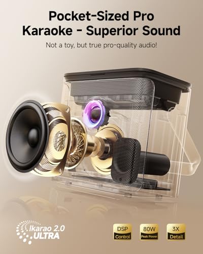 Ikarao Karaoke Machine for Adults, with Lyrics Display Screen, WiFi for YouTube & Karaoke Apps, HDMI to TV, 2 Wireless Microphones, Portable Autotune EQ Karaoke Speaker for Family Home Party Camping