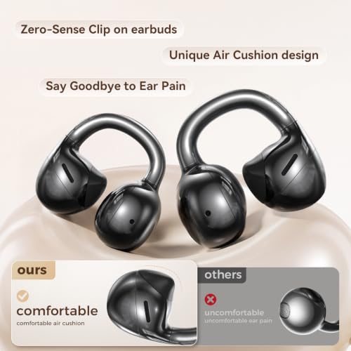 SUPERONE Open Ear Clip-On Earbuds with Air Cushion & Digital LED Display | Earbuds Wireless Bluetooth 6.0, 42H Playtime Clip On Headphones, IPX5 Sweatproof Clip On Earbuds for Running Cycling Workout