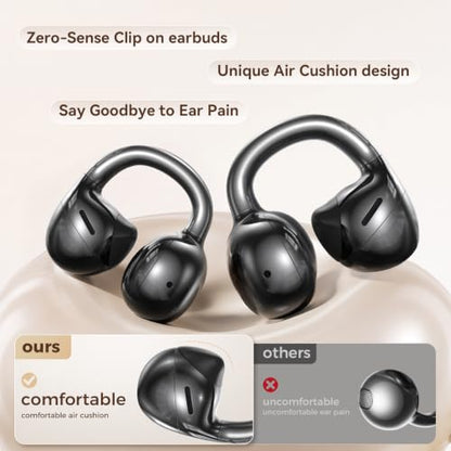 SUPERONE Open Ear Clip-On Earbuds with Air Cushion & Digital LED Display | Earbuds Wireless Bluetooth 6.0, 42H Playtime Clip On Headphones, IPX5 Sweatproof Clip On Earbuds for Running Cycling Workout