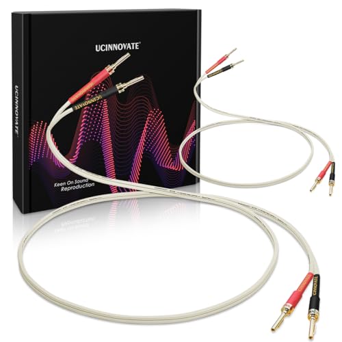 2 Pack 14 AWG OFC Speaker Cable with Pin Banana Plugs, Craft-made HiFi 1.5m/4.9Ft White Square Speaker Wire With Gold-plated Banana Plugs, Speaker Cable for Hi-Fi & Home Audio System, Amp, subwoofer - size: 2 X 1.5m / 4.9 FT