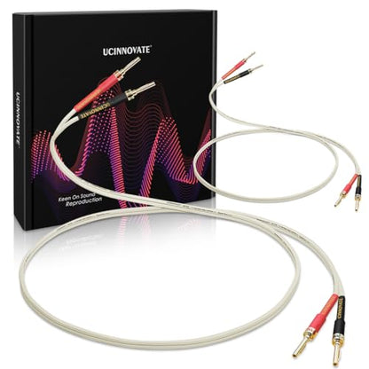 UCINNOVATE 14 AWG OFC Speaker Cable with Pin Banana Plugs, Audiophile HiFi OFC 3m/9.8Ft White Speaker Wire with Gold-Plated Banana Plugs, Square Speaker Cable for Home Audio System, Amp Crystal Sound - size: 2 X 3m / 9.8 FT
