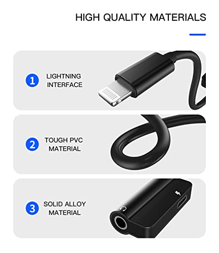 3.5mm Headphone Jack Adapter(2 in 1) Lightning Charging Cable for iPhone 14 promax car Aux Audio Splitter for Apple MFI Certification Earphone Charger Adaptor Connector for iPad Accessories Converter