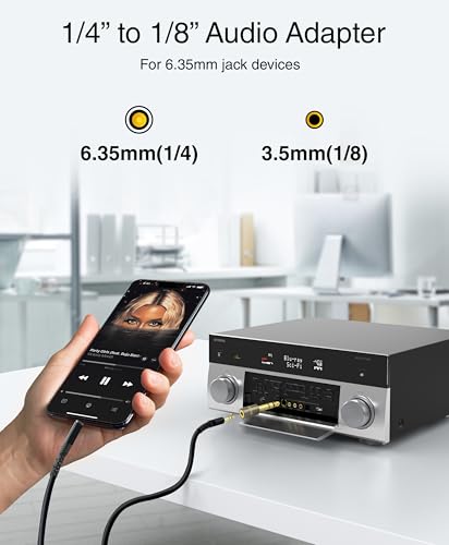 BlueRigger 1-Pack 1/4 to 3.5mm adapter (TRS 1/4 to 1/8 AUX Audio Jack Converter, Gold Plated, Aluminum Shell, 6.35mm Male to 3.5mm Female) Stereo Headphone Adapter for AUX Cable Guitar Amplifier Piano - size: 6.35MM-3.5MM-ADPT