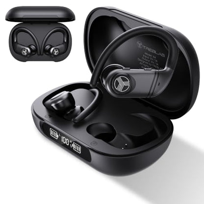 TREBLAB X4 Over the Ear Earbuds Wireless Bluetooth, 11H, IPX5 | Bluetooth Headphones Waterproof IPX5, 2500mAh Powerbank Case, Gaming Mode 60ms, ENC Mic, Sport Hook Fit