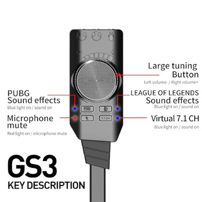 USB Sound Card 7.1 Surround Sound Adapter USB Audio Adapter External Card with Volume Control Mic Mute Game Effects for PC Laptop Desktop