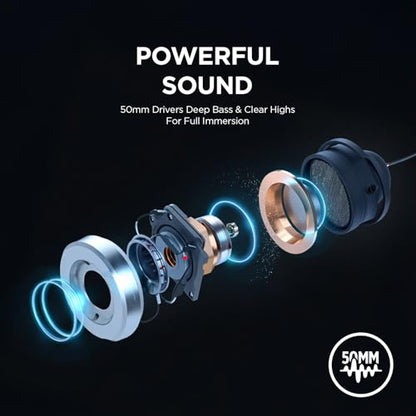 Rampage RM-K1 Pulsar 7.1 Virtual Surround Sound RGB Gaming Headset – 50mm Drivers, Flexible Microphone, Noise Isolation, Comfortable Over-Ear Design – USB Wired (Black) - color: Black