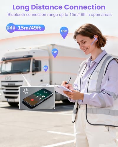 New Bee Bluetooth Headset V5.1 72H Talk Dual Mic with Mute Button for Business, Wireless Hand-Free Bluetooth Earpiece with 500mAh Charging Case for Cell Phone Calls Trucker Driver - color: Purple, style: M54