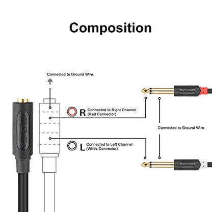 J&D 1/4 Inch TRS to Dual TS Y Cable and 1/8" to Dual 1/4" TS Stereo Cable (6 FT) Bundle