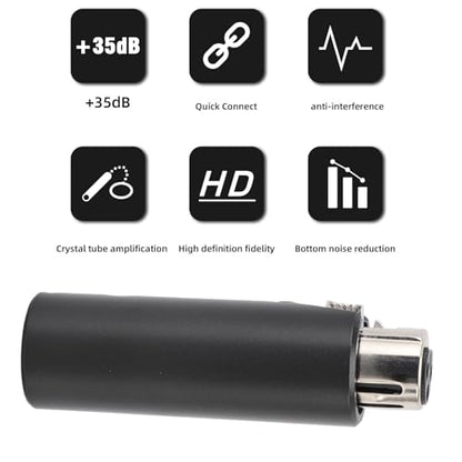 Professional +35dB in Line Microphone Preamp Booster for Dynamic Mics, Ultra Low Noise 48V Amplifier for Streaming & Vocal Recording