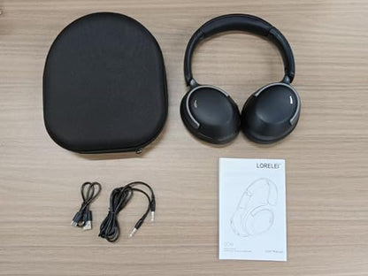 LORELEI QC30 Hybrid Active Noise Cancelling Headphones, 60H Playtime, Built-in Mic, Wireless Over Ear Headsets with Case,Bluetooth 5.4,Deep Bass Comfort Fit Soft-Earpads Fast Charging -Space Black - color: Space Black