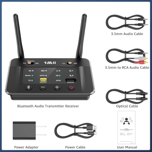 1Mii B03S Bluetooth 5.3 Transmitter Receiver for TV Home Stereo | Optical RCA AUX Wireless Audio Adapter w/Audiophile DAC, aptX Adaptive/LL/HD, Dual Link, Volume Control, Soundbar Passthrough