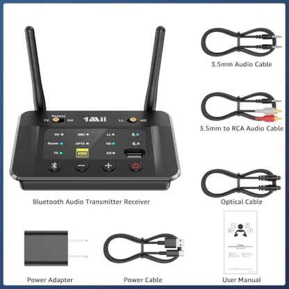 1Mii B03S Bluetooth 5.3 Transmitter Receiver for TV Home Stereo | Optical RCA AUX Wireless Audio Adapter w/Audiophile DAC, aptX Adaptive/LL/HD, Dual Link, Volume Control, Soundbar Passthrough
