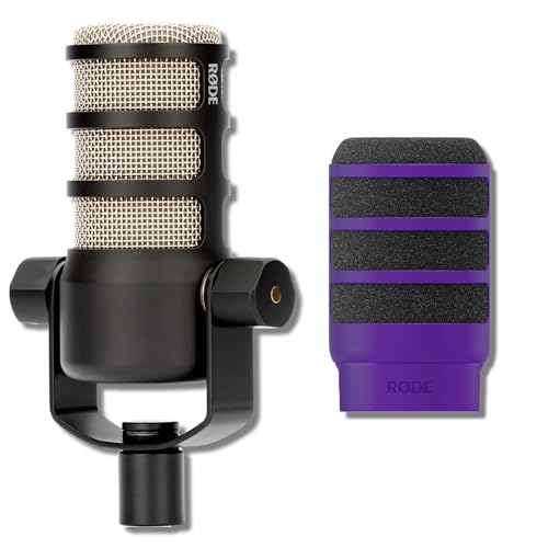 Rode PodMic Cardioid Dynamic Broadcast Microphone with WS14 PodMic Pop Filter - Purple