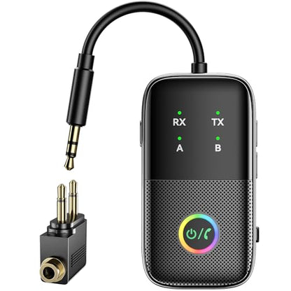 Bluetooth Transmitter Receiver,Wireless Transmitter Suitable for Airplanes,TV, Gym,Supports to 2 Pairs of AirPods/Headphones,Low Latency and HD Transmission, Audio AUX Adapter for Car/Home Stereo