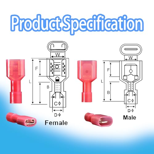 50PCS Nylon Spade Quick Disconnect Connectors Kit 22-10 AWG Male and Female Electrical Wire Connectors Kit Electrical Insulated Wire Crimp Cold-Pressed Terminals for Automotive,Electronics - size: Female&Male(50PCS)