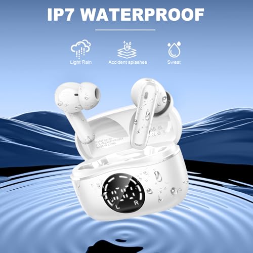 Bluetooth 5.4 Headphones, 2025 Wireless Earbuds 3D Hi-Fi Stereo Bass Ear Buds, 4 ENC Noise Cancelling Mic, 3g USB-C in-Ear Earphone Sport, IP-X7 Waterproof Workout Gym for Android iOS Laptop Pad - color: Z-Milky White