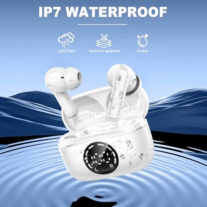 Bluetooth 5.4 Headphones, 2025 Wireless Earbuds 3D Hi-Fi Stereo Bass Ear Buds, 4 ENC Noise Cancelling Mic, 3g USB-C in-Ear Earphone Sport, IP-X7 Waterproof Workout Gym for Android iOS Laptop Pad - color: Z-Milky White