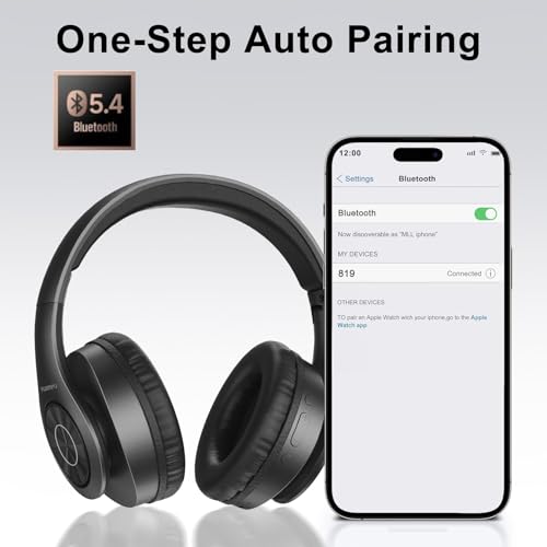 TUINYO Wireless Headphones Over Ear, Bluetooth Headphones with Microphone, Foldable Stereo Wireless Headsetfor Travel Work TV PC Cellphone-Black - color: Black