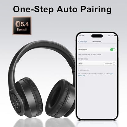 TUINYO Wireless Headphones Over Ear, Bluetooth Headphones with Microphone, Foldable Stereo Wireless Headsetfor Travel Work TV PC Cellphone-Black - color: Black