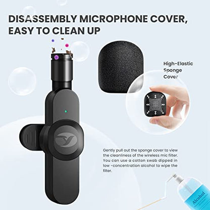 tongyu Wireless Lavalier Microphone for iPhone/iPad with Noise Reduction, Mini Microphones Wireless with Furry Microphone Cover, iPhone Microphone Wireless for Video Recording/YouTube/Vlog (2 Mics)
