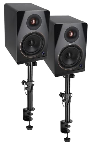 Rockville APM8B V2 Black 8" Powered Studio Monitor Pair with DMS75 Stands | 500W Peak / 160W RMS, Bluetooth 5.3, XLR/TRS/RCA/USB/3.5mm Inputs, RCA Output, Desk Clamp with 15 Degree Tilt, 4-items