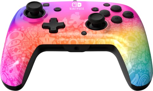 PDP REMATCH Enhanced Wired Controller, Officially Licensed for Nintendo Switch, Switch Lite & Switch - OLED Model, Nintendo Switch 2, Compatible Gamepad, Customizable Programmable Buttons, Super Mario Star Spectrum (Rainbow) - color: Star Spectrum