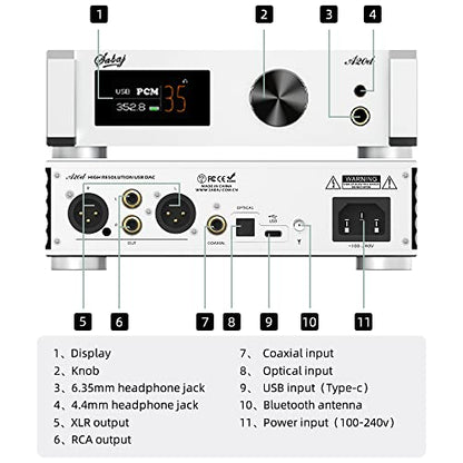 SABAJ A20d 2022 Version DAC Headphone Amplifier LDAC 24bit/96kHz,APTX/HD,SBC,AAC,Second-Generation XMOS Solution Supports DoP256 and Native DSD512,PCM 32bit/768kHz,ES9038PRO Chip with Remote Control - color: A20d 2022 (ES9038PRO)