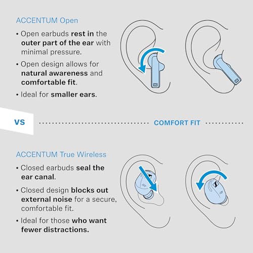 Sennheiser ACCENTUM Open Wireless Earbuds, Open Ear Buds Design, Dynamic Sound & Bluetooth 5.3, IPX4 Splash Protection, 28 Hours Battery Life, USB-C Charging Case, Music, Phone Calls, Travel, Cream - color: Cream, size: Small