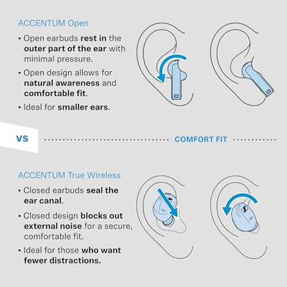 Sennheiser ACCENTUM Open Wireless Earbuds, Open Ear Buds Design, Dynamic Sound & Bluetooth 5.3, IPX4 Splash Protection, 28 Hours Battery Life, USB-C Charging Case, Music, Phone Calls, Travel, Cream - color: Cream, size: Small