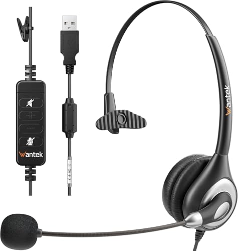 Wantek USB Headset with Microphone for PC, Computer Headset with Noise Canceling Microphone with Mute for Home Office Online Skype Zoom Meetings - color: silvery
