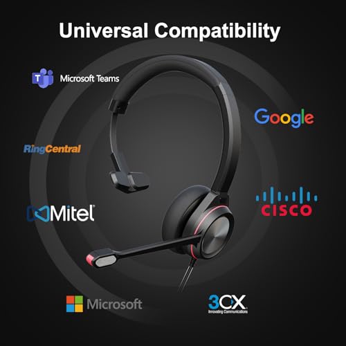USB Headset with Microphone for PC, Mono Wired Computer Headset with 3.5mm & USB Dual Plug, Noise Cancelling Office Headphones for Call Center, Zoom, Teams, Laptop Mac - color: Mono