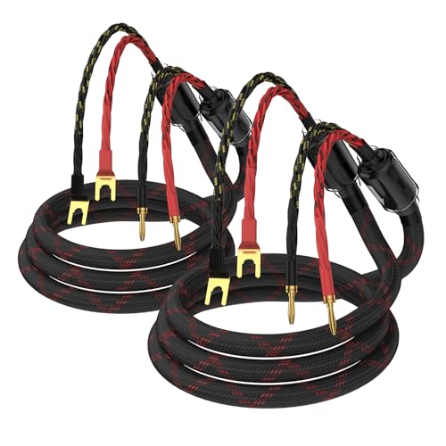 Tertullus 1 Pair HiFi 2.5m/8.20ft OFC Speaker Cable with Banana to Spade Plugs, 4 Banana to 4 Spade Plugs for Speaker Amplifier, Home Theater, Concerts, KTV - size: 2.5m/8.20ft