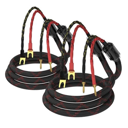 Tertullus 1 Pair HiFi 2.5m/8.20ft OFC Speaker Cable with Banana to Spade Plugs, 4 Banana to 4 Spade Plugs for Speaker Amplifier, Home Theater, Concerts, KTV - size: 2.5m/8.20ft
