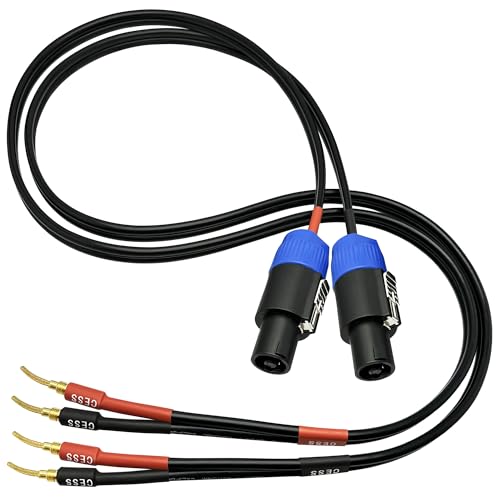CNCESS Speakon to Flex Braided Pin Banana Speaker Cable, 12AW, 3 FT - color: 3 Feet
