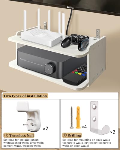 Projector Shelf for Wall Mount, Floating Projector Stand, Wall Mount Router Projecor Shelf for Xbox Series S/X, PS5, PS4, White Projector Holder, Floating Shelves Under TV Game