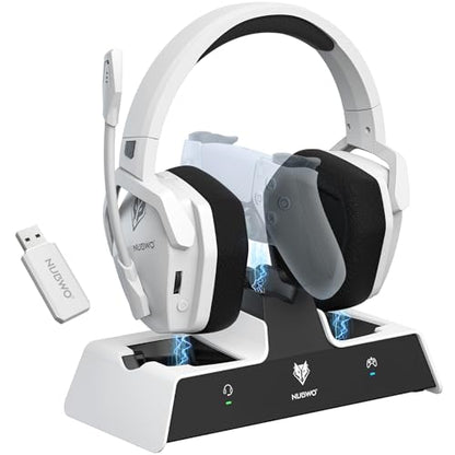 NUBWO G06 Pro Wireless Gaming Headset with Charging Station for Headset & PS5 Controller, 17ms Low Latency, 120H Battery Life, Dynamic 50mm Drivers-White (Only Compatible with PS5) - color: white black