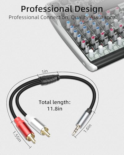 GELRHONR 3.5mm to 2 RCA Audio Cable 1FT, Short 1/8 Aux Male to 2RCA Male Adapter Cable for Smartphone, Tablet, MP3, HDTV and More, 2Pack (3.5mm M to RCA M) - color: 3.5mm M to RCA M