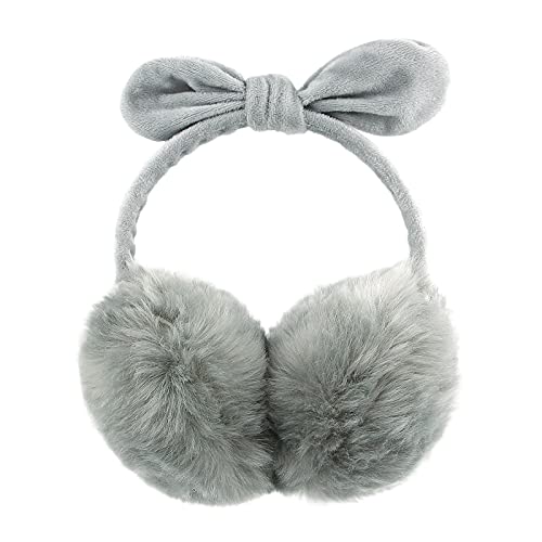 POXIMI Women Winter Earmuffs Girl Ski Adjustable Ear Covers for Kid Cute Bow Ear Warmer Outdoor Earmuff Fleece Lining - color: B-grey